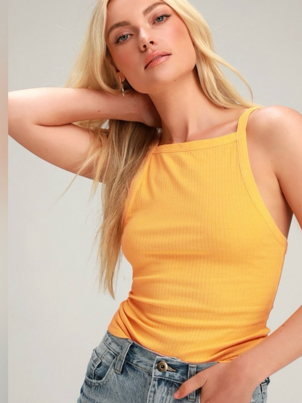 FREE PEOPLE Set Up Ribbed Golden Yellow Tank Top XS - Picture 10 of 10